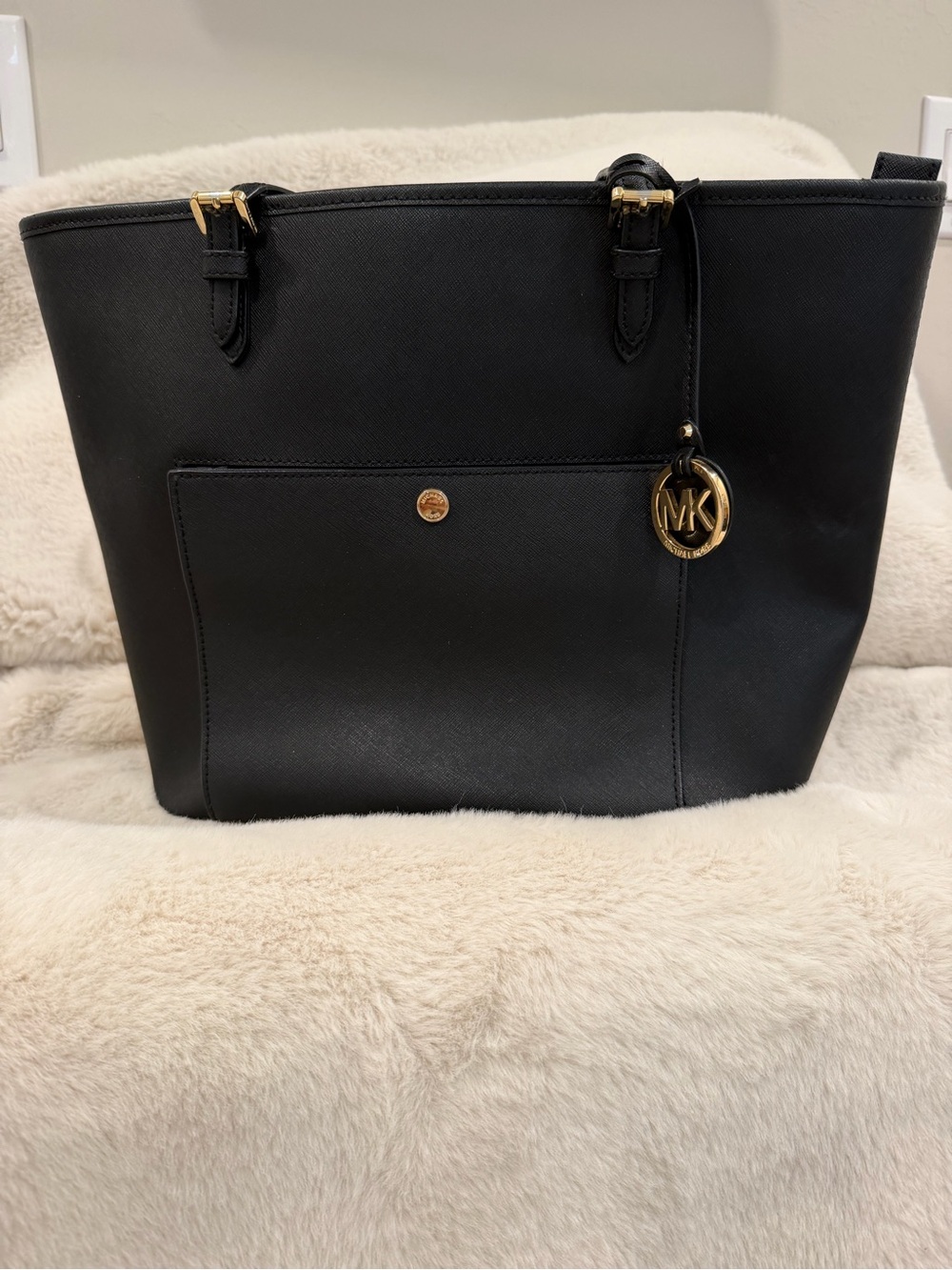 Michael Kors Black Saffiano Tote with Gold Accent Charm
